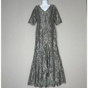 Jade Couture Embroidered Mermaid Gown Womens 4 Gray Sequin Lace Formal Wedding